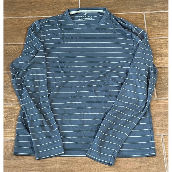 Free Fly Other - Free Fly Mens Performance Bamboo Long Sleeve Striped Crew Neck Shirt Blue Large